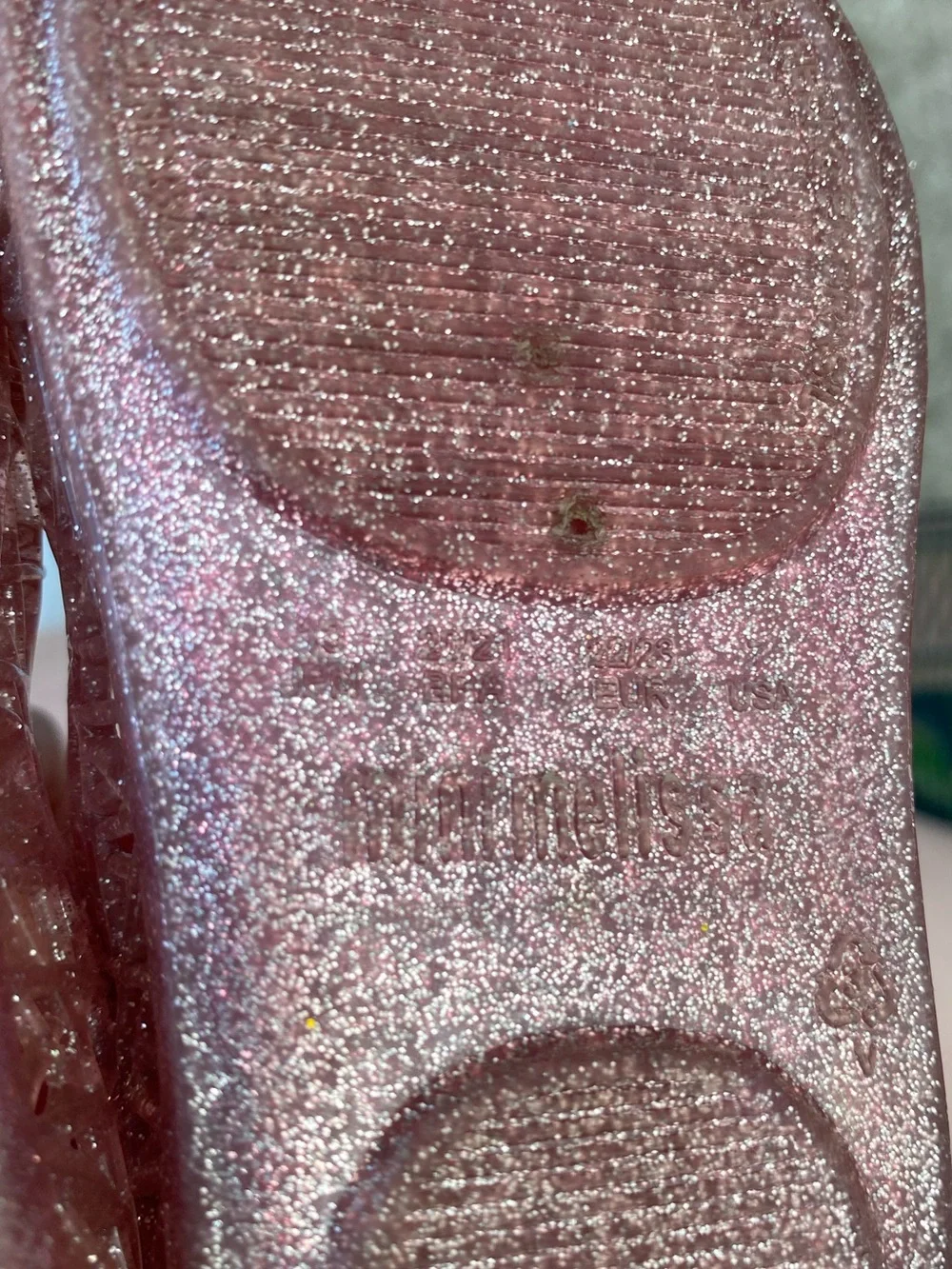 Mini Melissa pink Campana Bell zigzag glitter jelly Mary Jane flats size 7